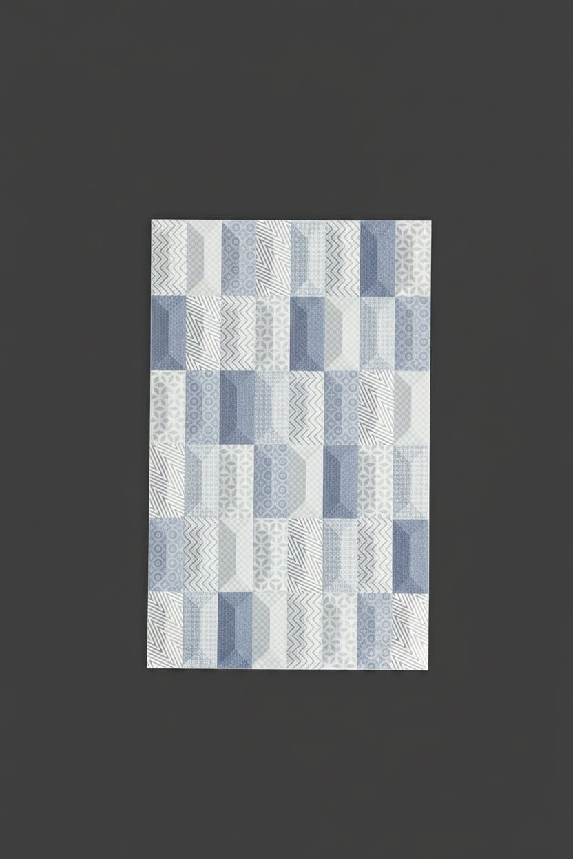Blue and white geometric pattern 25x40cm wall tile (per box)