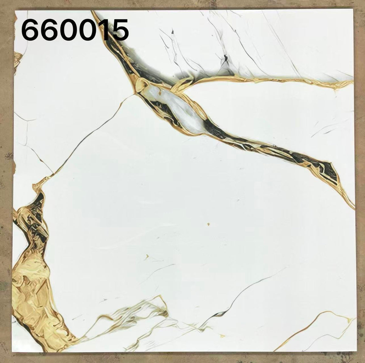 White and Gold polished 60x60cm floor tile