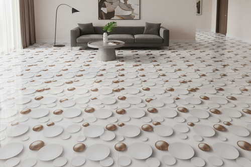 3D-effect pattern of white and metallic bronze spheres 60x60cm floor tiles
