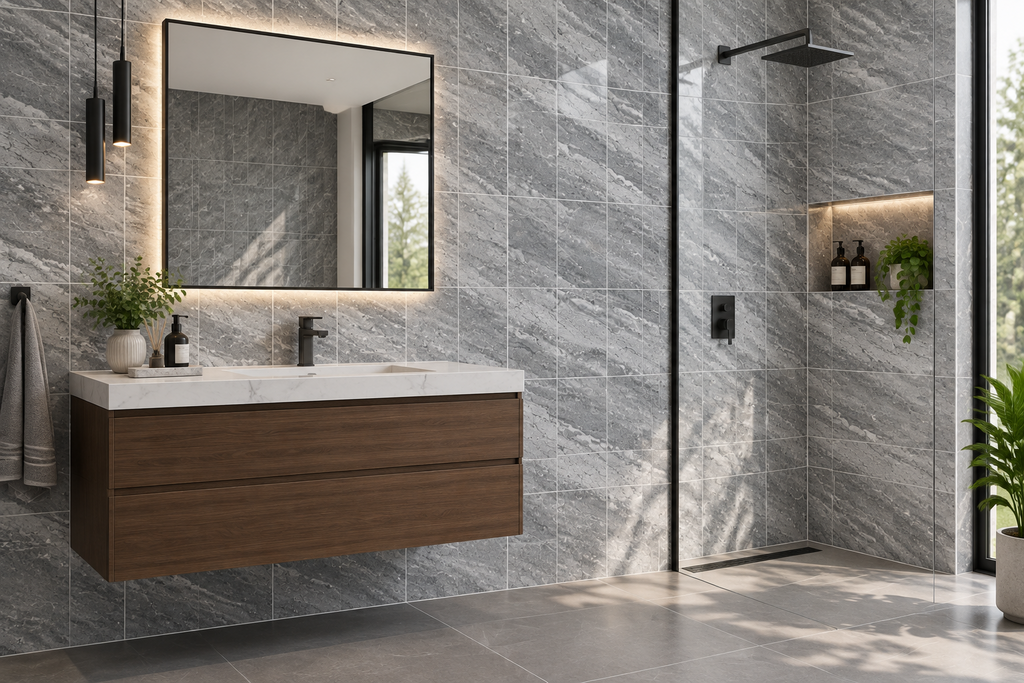 Grey & White Marble-Effect 25x40cm wall Tile (per box)