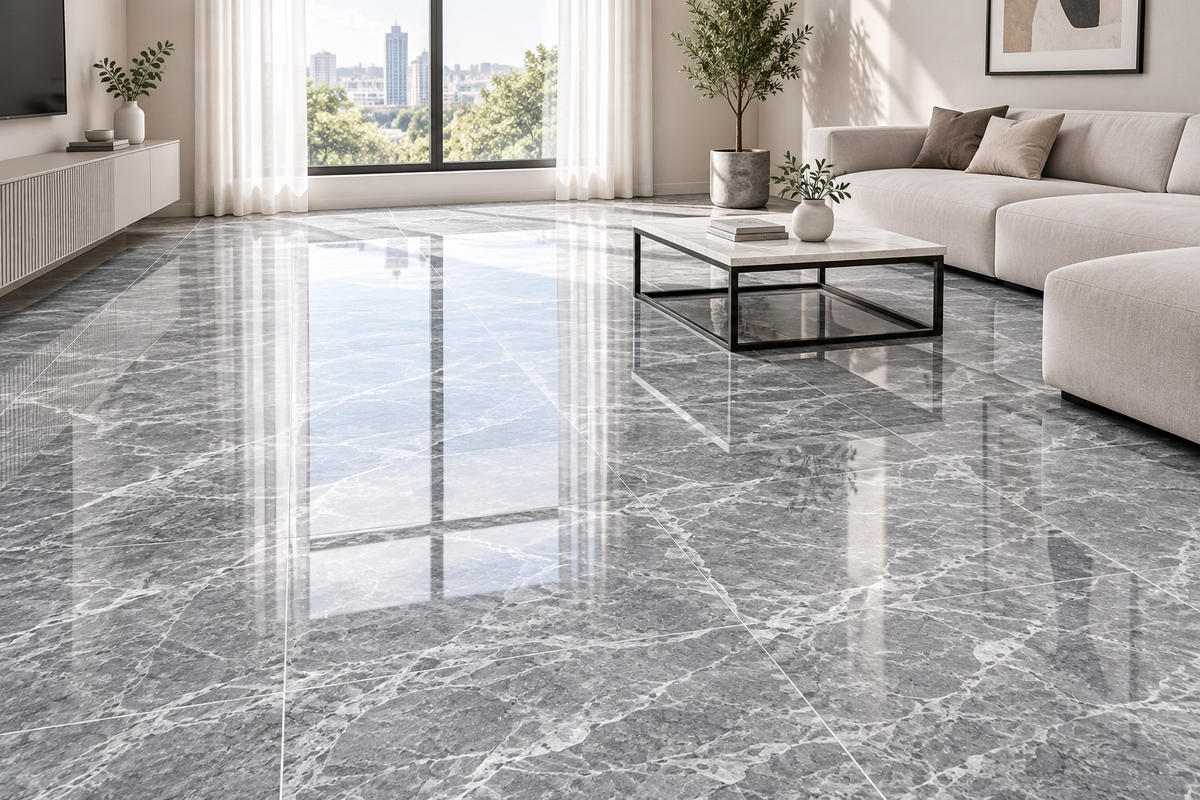 white and darker gray veining polished 60x60cm floor tile (per box)