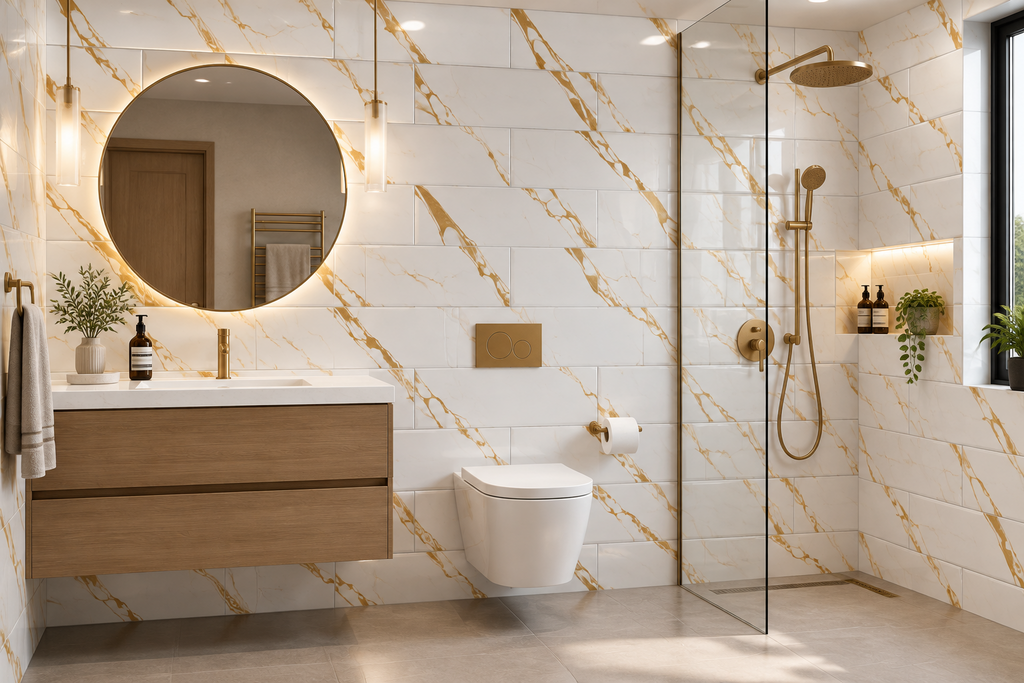 White and gold 25x40cm wall tile (per box)