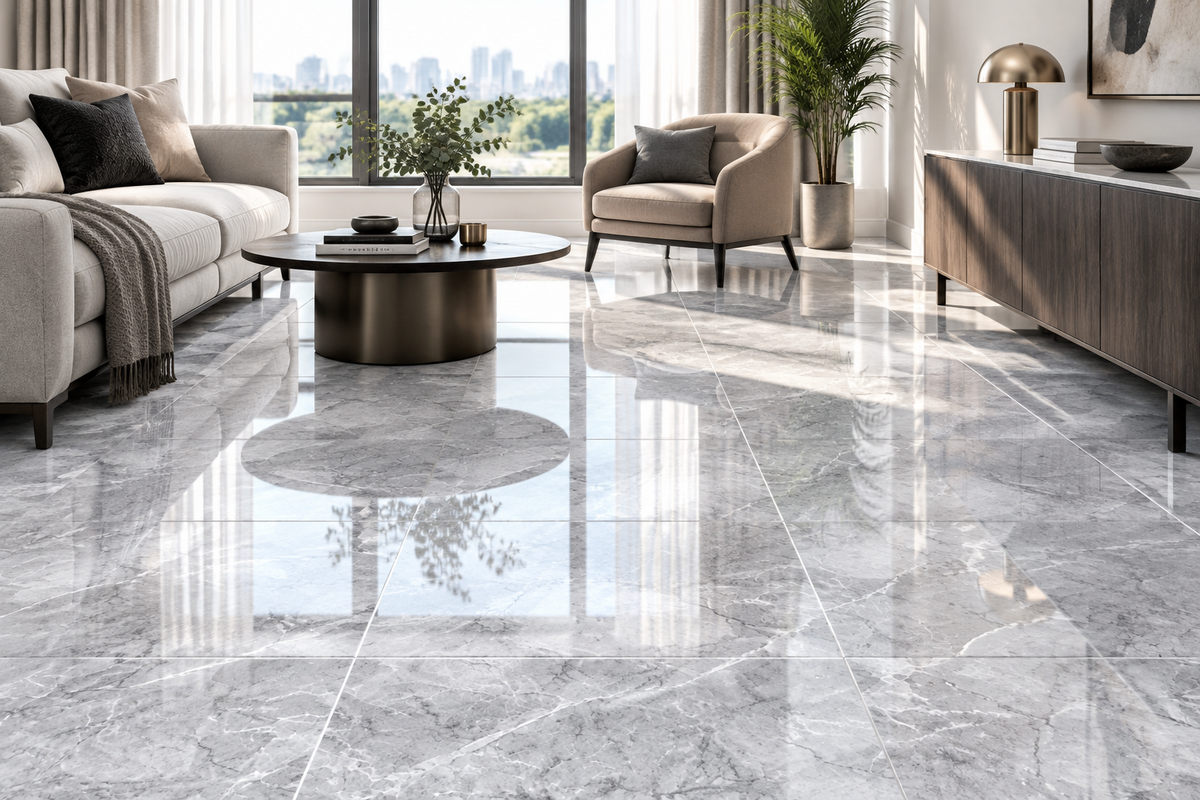 Light grey polished 60x60 polished floor tile (per box)