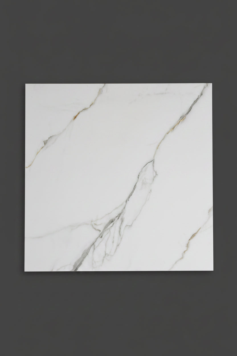 White marble-patterned POLISHED 40x40cm floor tile (per box)