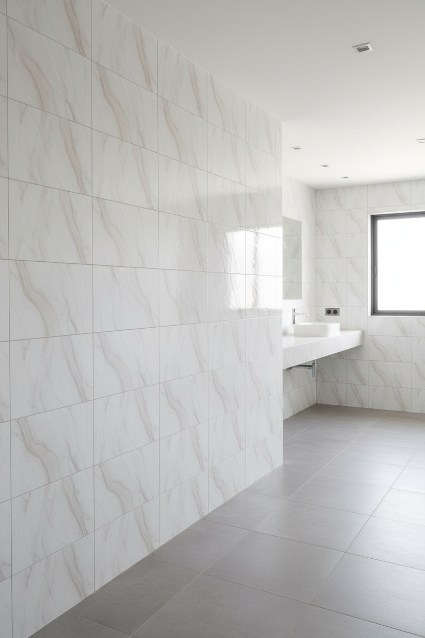 Layered wavy pattern in shades of cream, beige, and light taupe 25x40cm wall tiles