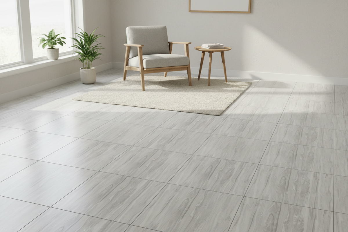 Gray and white wood grain pattern 40x40cm rustic tile (per box)