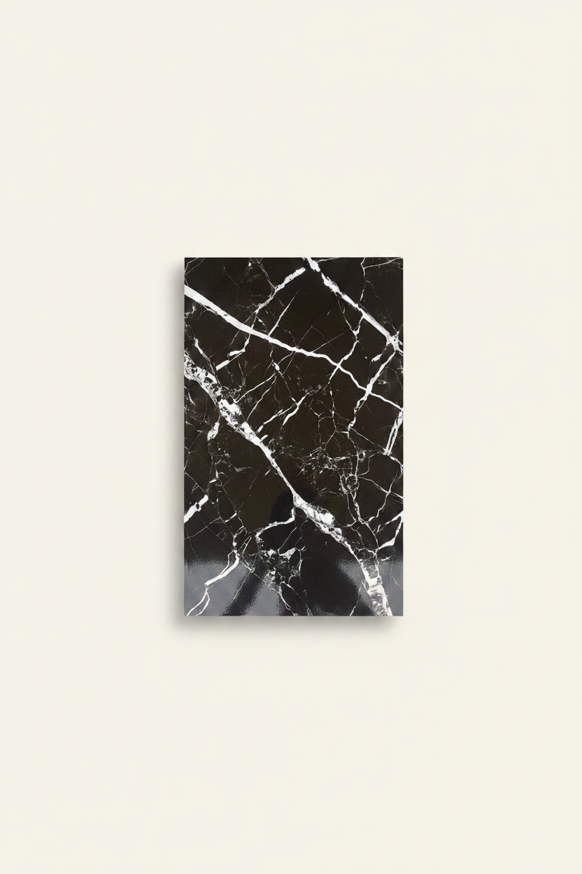 Black marble-look wall tile with white veining 25x40cm