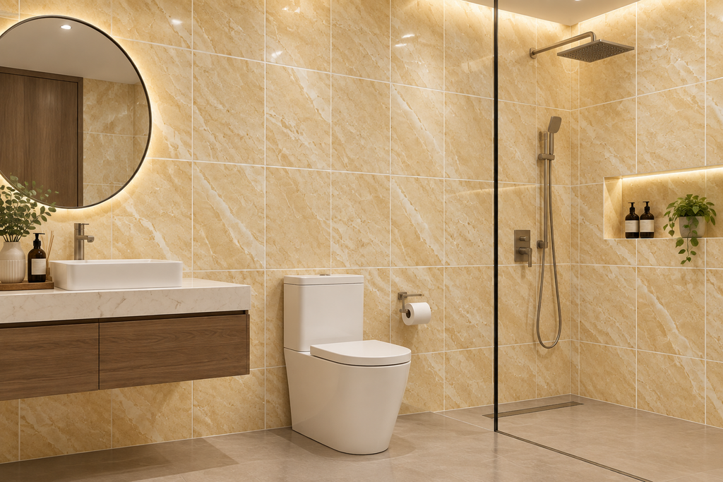 Cream Beige Marble-Effect 25x40cm wall Tile (per box)