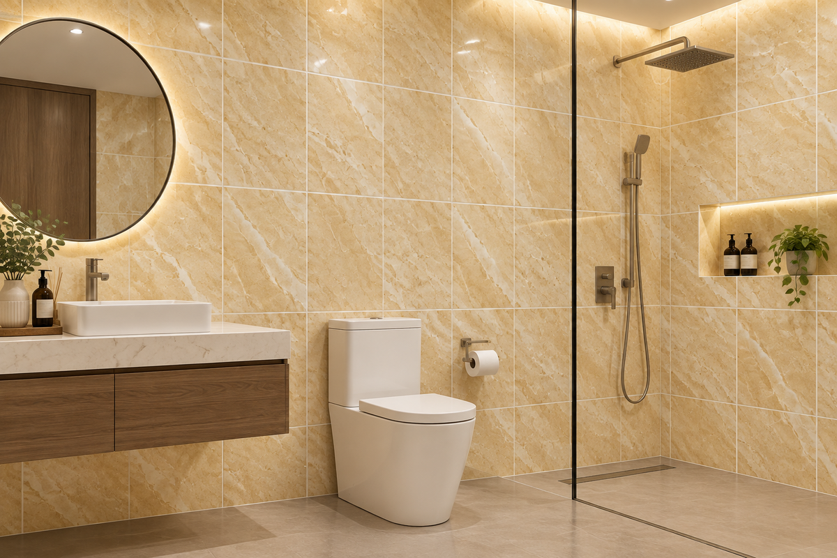 Cream Beige Marble-Effect 25x40cm wall Tile (per box)