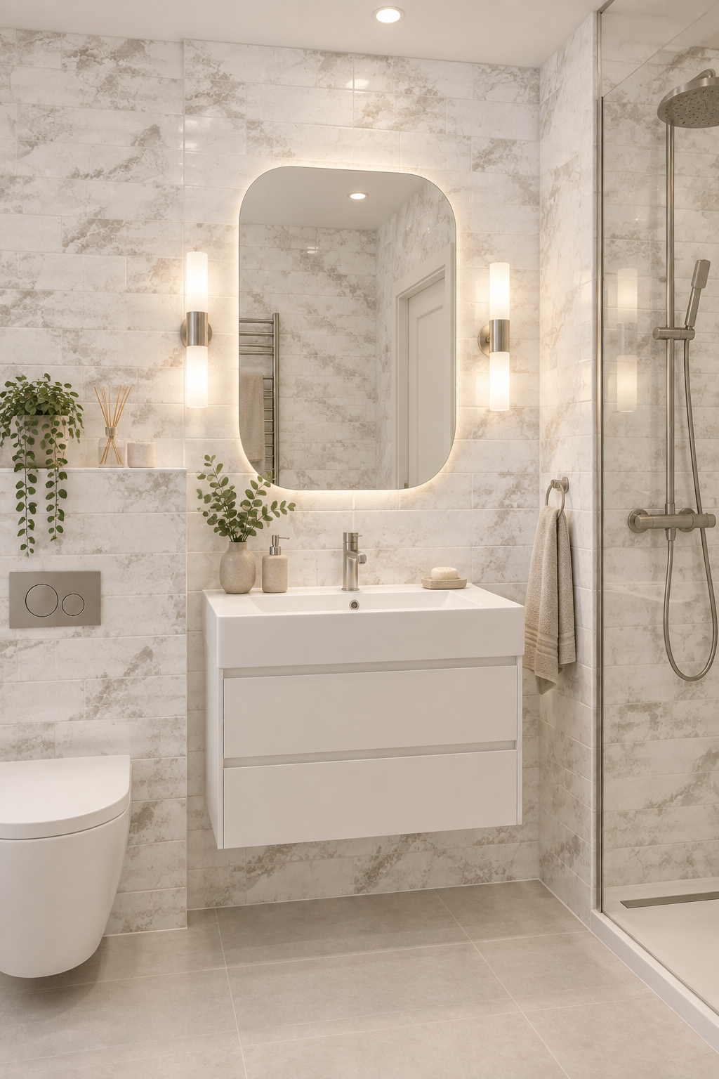 White & Light Grey Natural Stone look Tile