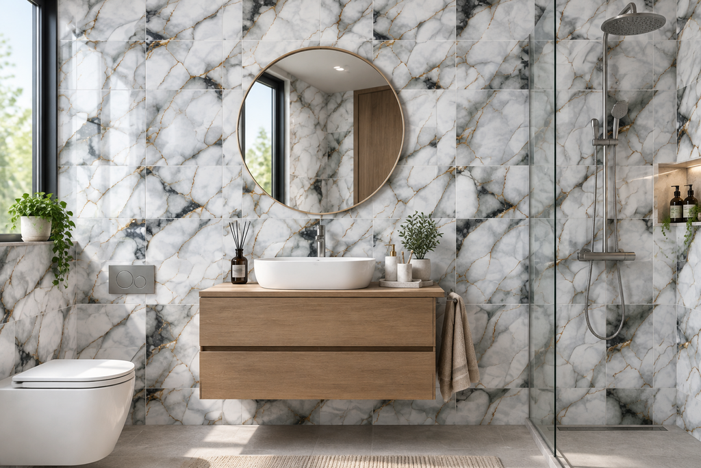 White with black and gold accents 25x40cm wall tile (per box)