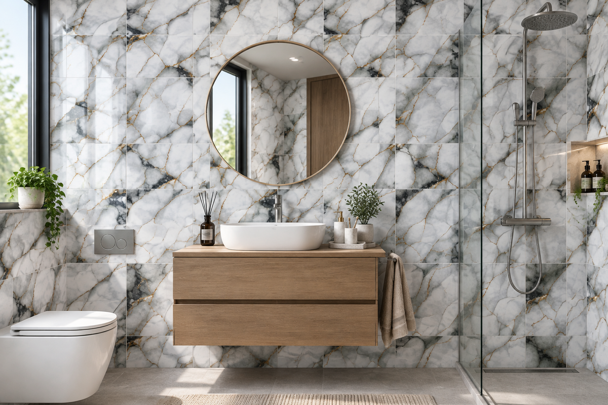 White with black and gold accents 25x40cm wall tile (per box)