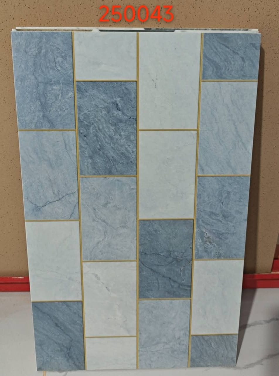 Blue and white marble patchwork with gold accents 25x40cm wall tile (per box)