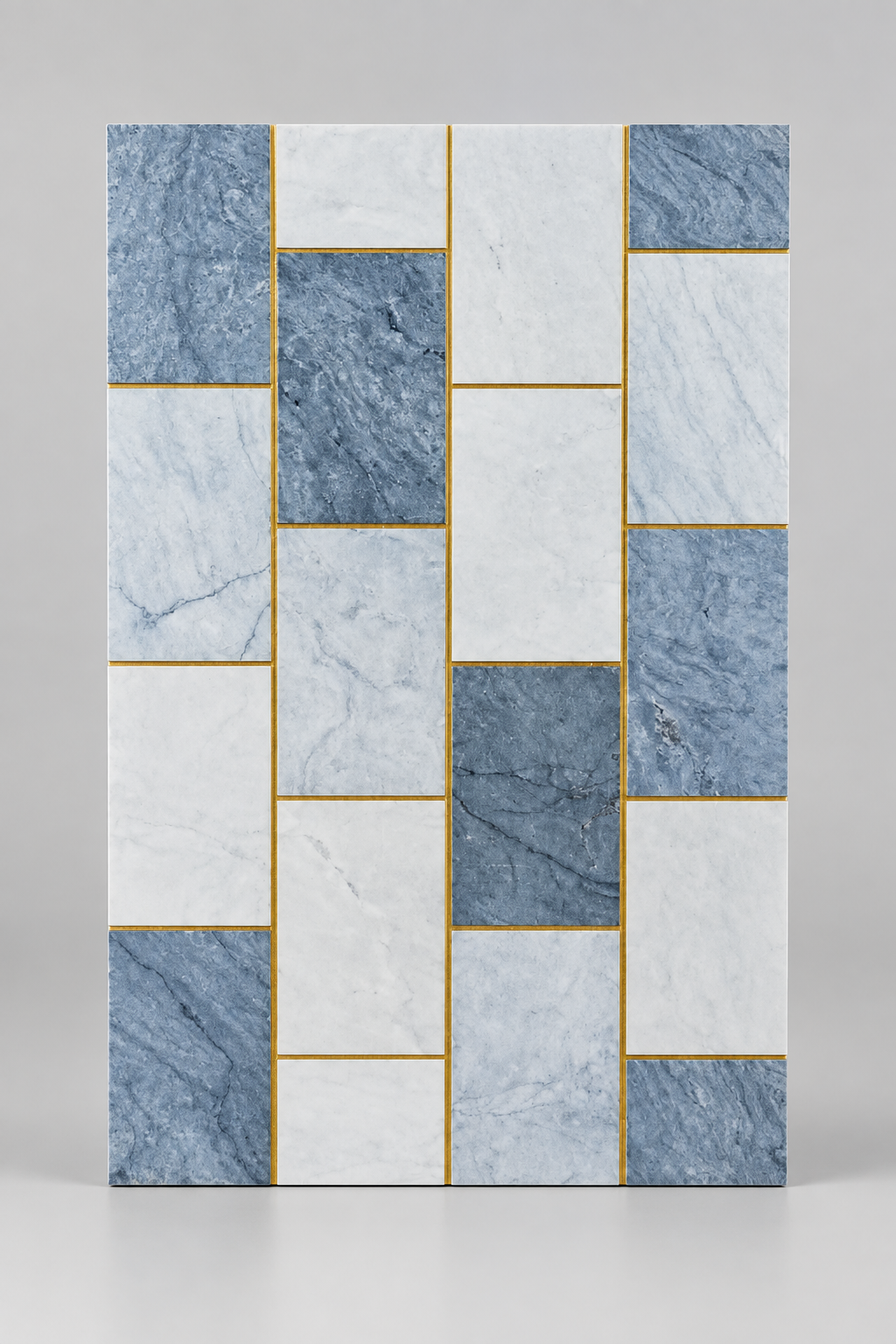 Blue and white marble patchwork with gold accents 25x40cm wall tile (per box)