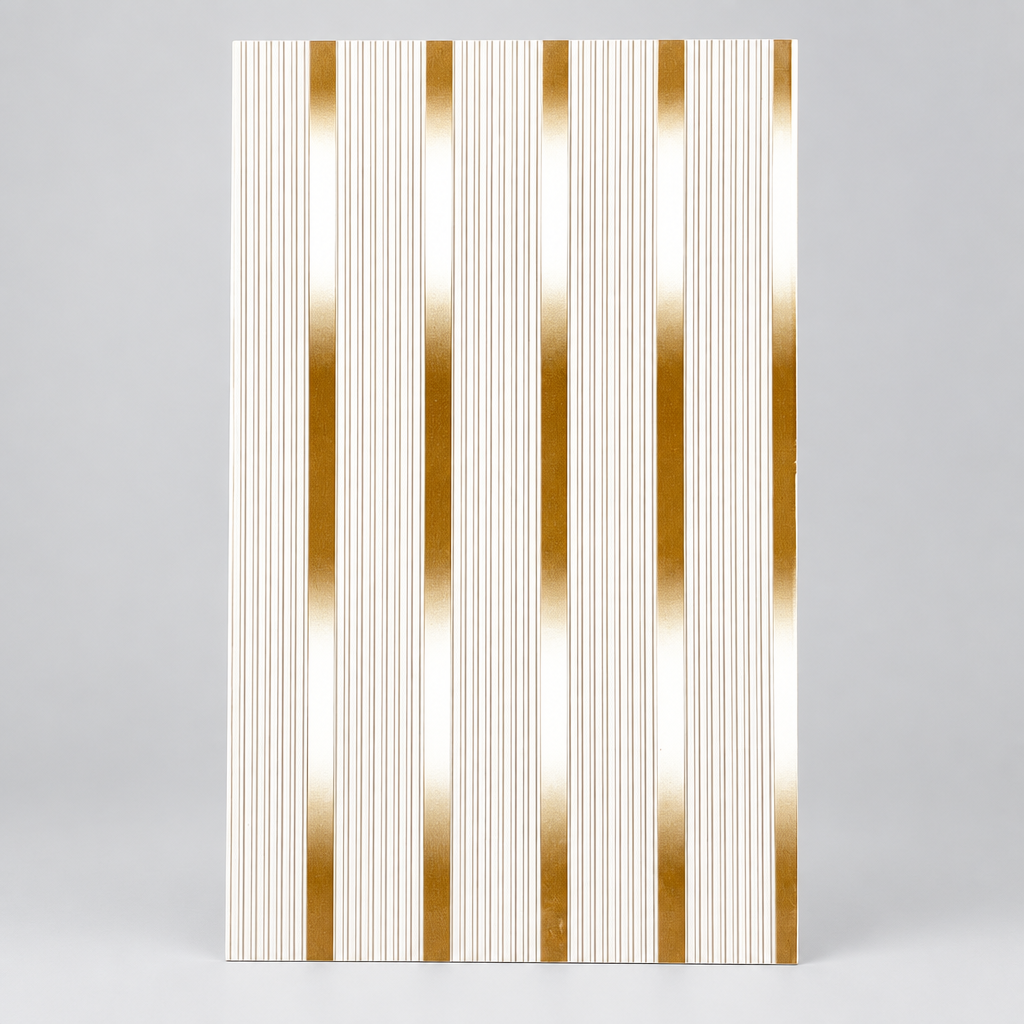White & Gold Linear Stripe 25x40cm wall Tile