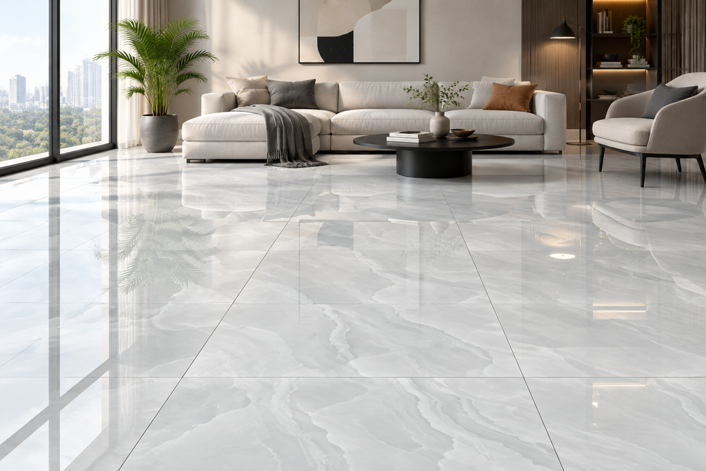 White wavy 60x60cm polished floor tile (per box)